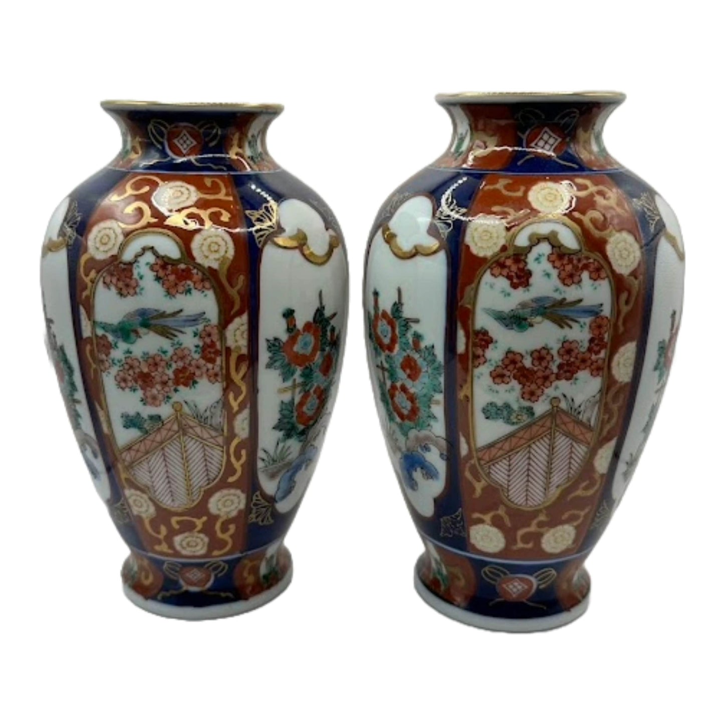 Set of 2 Imari Gold Hand-Painted Vases – Japanese Splendor in Gold and Blue