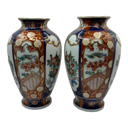Set of 2 Imari Gold Hand-Painted Vases – Japanese Splendor in Gold and Blue