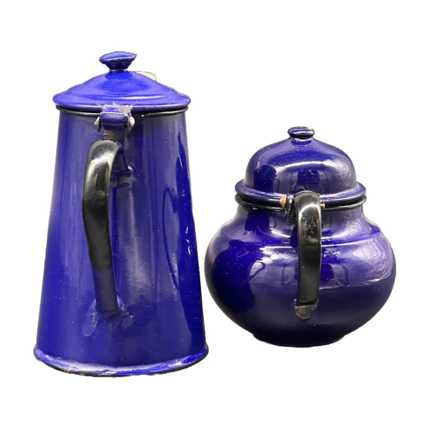 A beautiful set of blue enamel teapots (1930s - Vintage) - Eye-catcher - Made in the Netherlands - Antique - Free Shipping