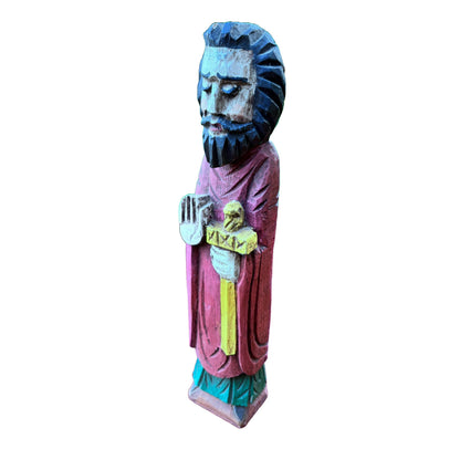 Beautiful Antique Wooden Statue of Saint Matthias with Sword - Unique Gift for Real Connoisseurs