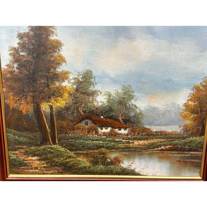 Prachtig Olieverf schilderij op Linnen - Typisch Nederlands Landschap! - Gratis Verzending - Wallart - Interieurdesign - Antiek - Vintage