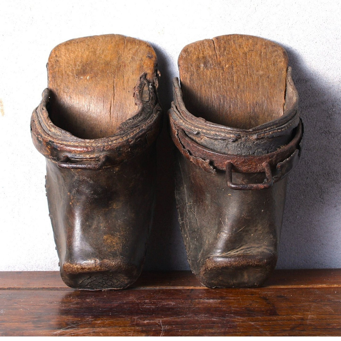Antique Spanish Castilian Stirrups - Circa 1850, Wood, Leather & Metal - Free Shipping - Home Decoration - Equestrian