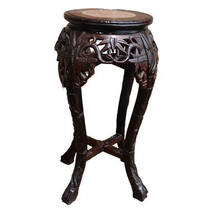 Free Shipping & Beautiful Gift: Beautiful Antique Indo-Chinese Plant Table or Side Table with Marble Inlay!