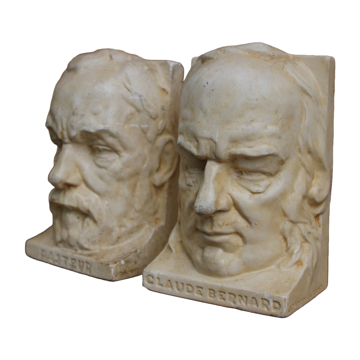 Gratis Verzending & Prachtig Cadeau: Prachtige Antieke Boekensteunen van Pasteur en Claude Bernard, Gesigneerd door Joanny Durand!