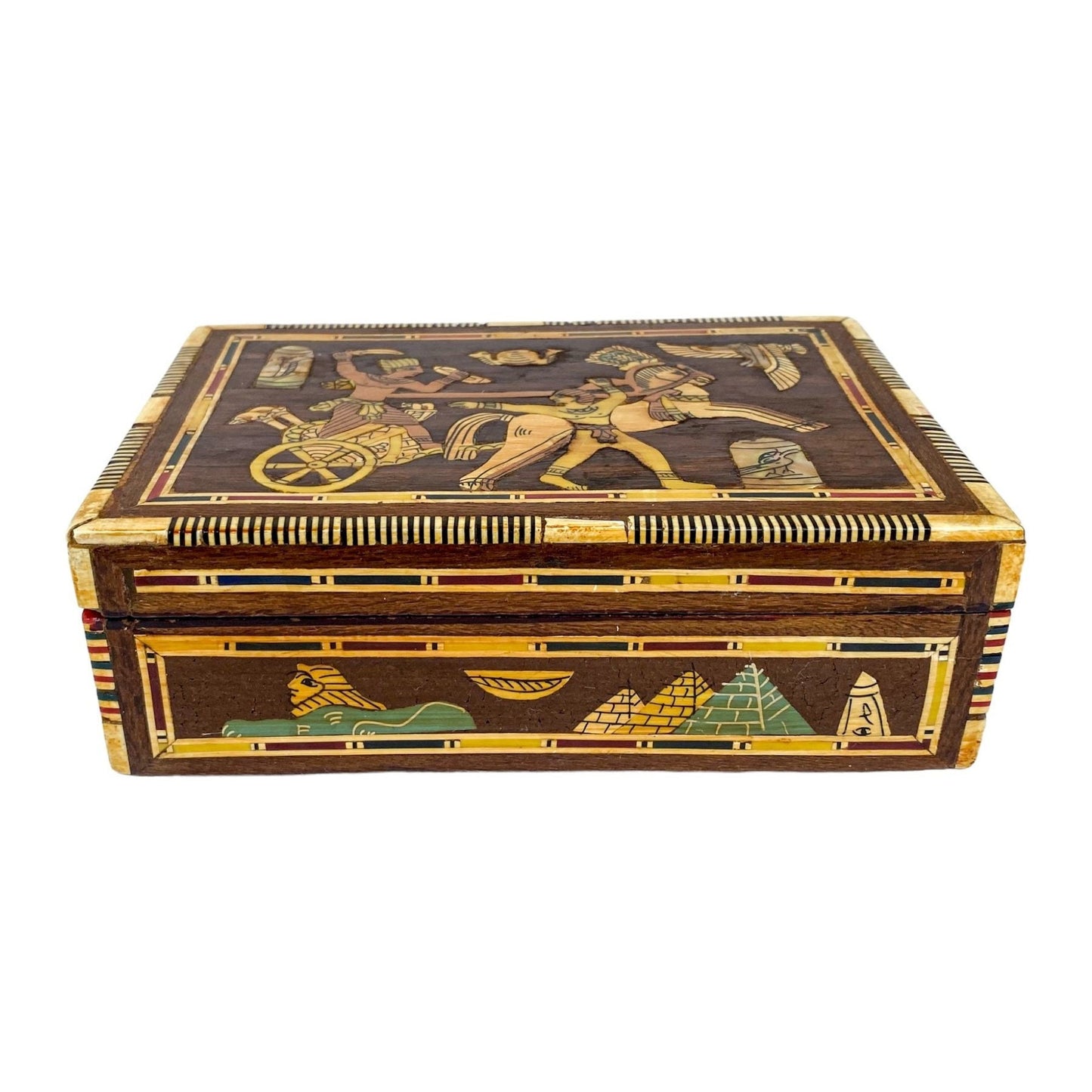 Egyptische Ingelegde Doos met Wagenmenner en Parelmoeren Vogel en Slang - Gratis verzending - Kunst - Antiek kistje - Vintage