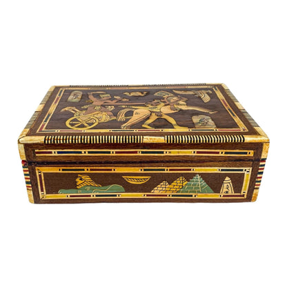 Egyptische Ingelegde Doos met Wagenmenner en Parelmoeren Vogel en Slang - Gratis verzending - Kunst - Antiek kistje - Vintage