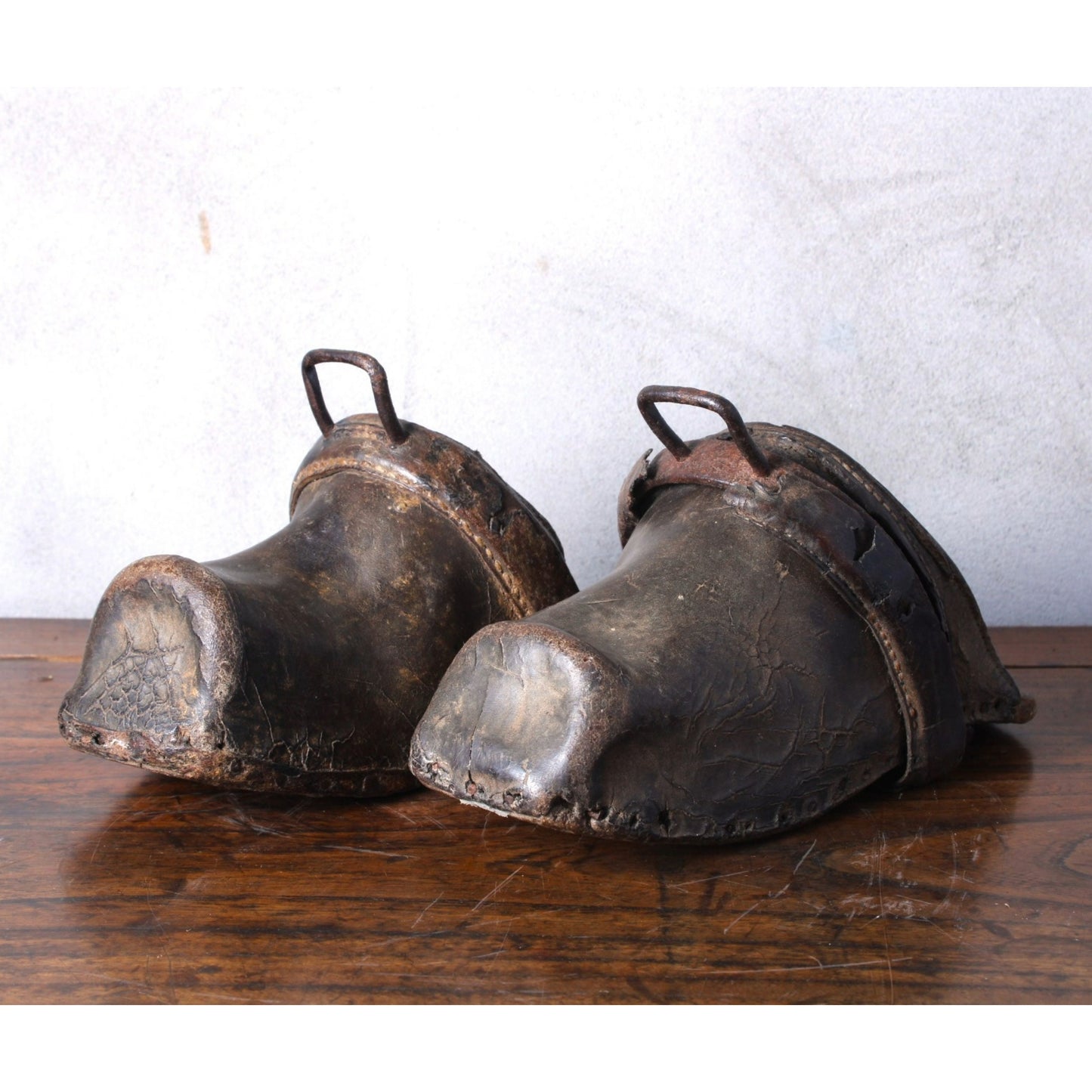 Antique Spanish Castilian Stirrups - Circa 1850, Wood, Leather & Metal - Free Shipping - Home Decoration - Equestrian
