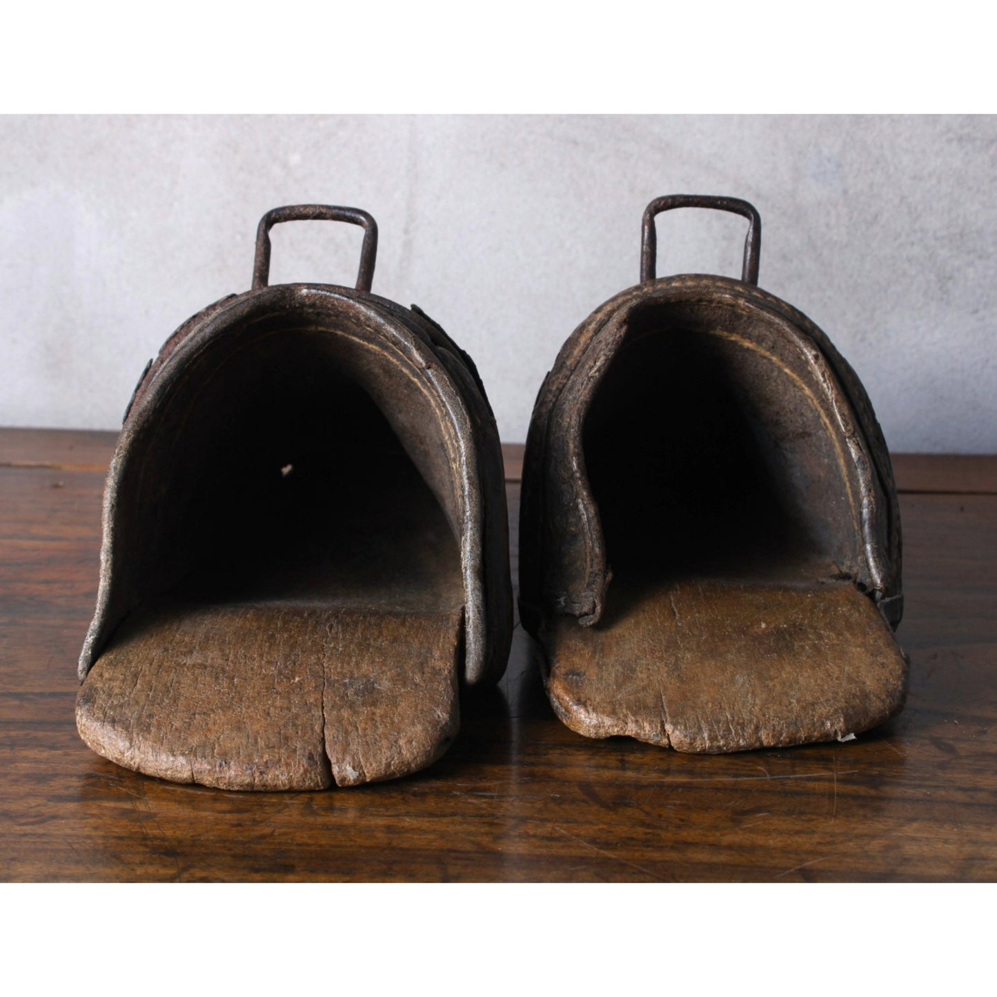 Antique Spanish Castilian Stirrups - Circa 1850, Wood, Leather & Metal - Free Shipping - Home Decoration - Equestrian