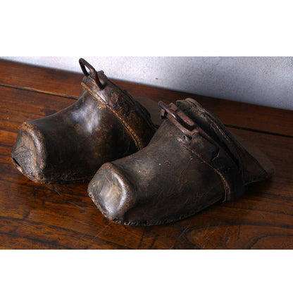Antique Spanish Castilian Stirrups - Circa 1850, Wood, Leather & Metal - Free Shipping - Home Decoration - Equestrian