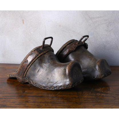 Antique Spanish Castilian Stirrups - Circa 1850, Wood, Leather & Metal - Free Shipping - Home Decoration - Equestrian