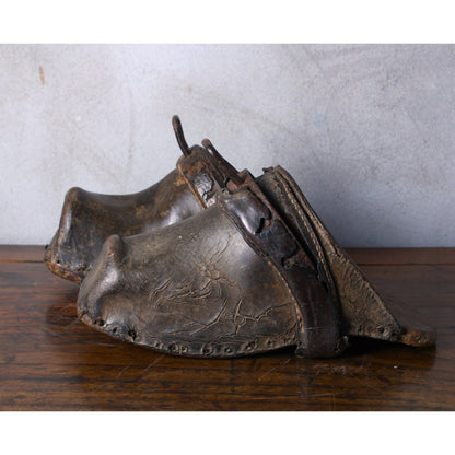 Antique Spanish Castilian Stirrups - Circa 1850, Wood, Leather & Metal - Free Shipping - Home Decoration - Equestrian