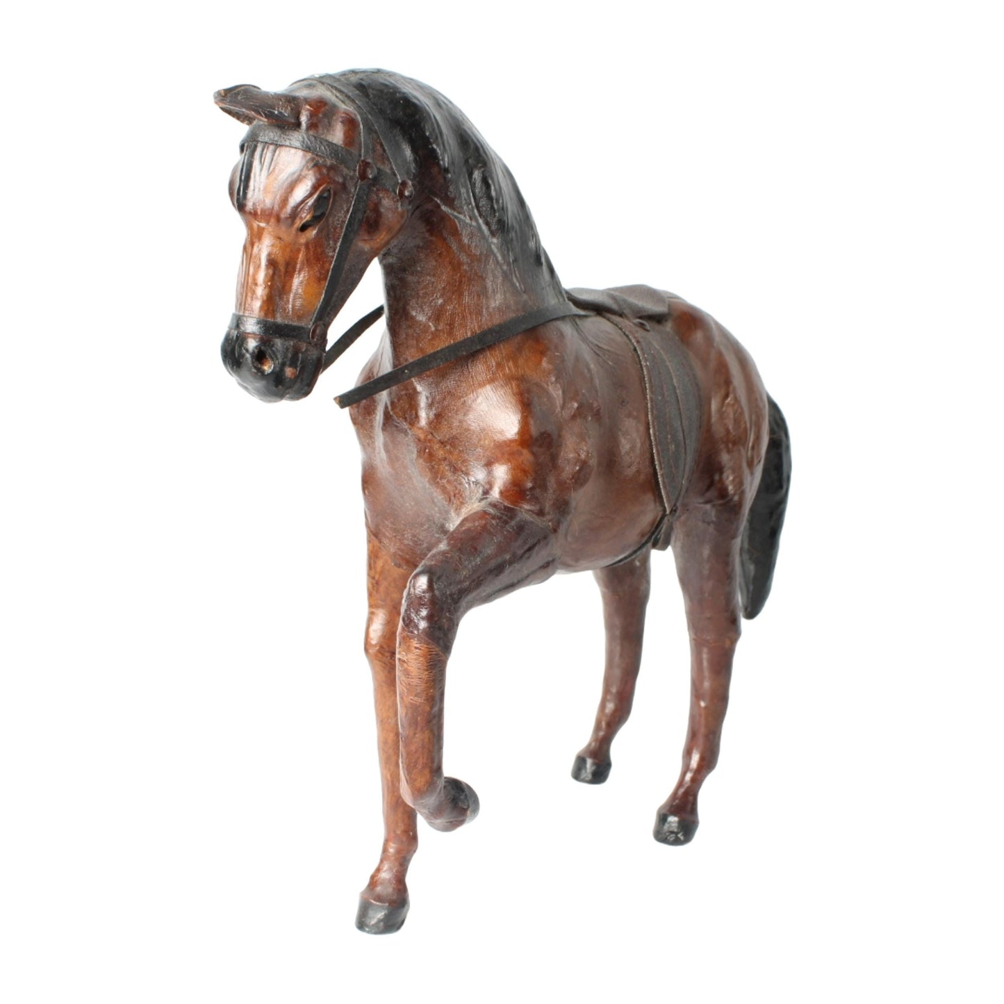 Zeldzaam Vintage Lederen Paard - Handgemaakt Collectors Item - Gratis Verzending - 31 cm Hoog, 36 cm Lang