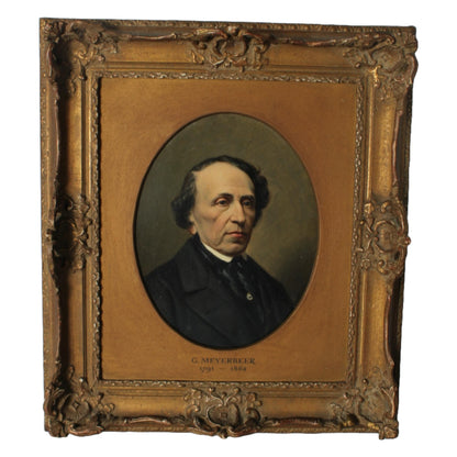 Set of 4 European Men's Portraits - 19th Century - Bach, Meyerbeer, Adolphe Thiers - Oil on Panel