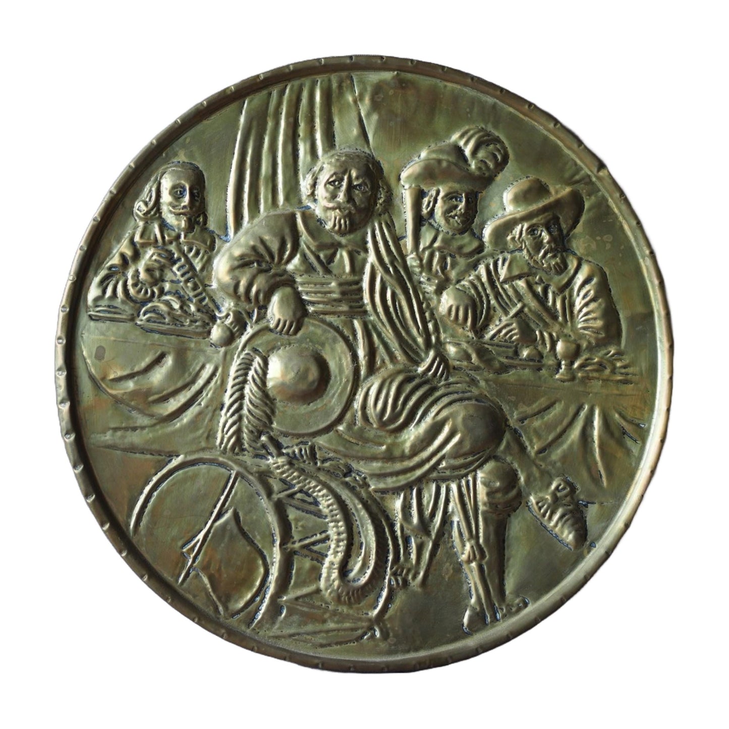 Beautiful Antique Wall Plaque with Historical Dutch Scene - Brass - 25.8 cm