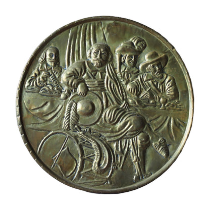 Beautiful Antique Wall Plaque with Historical Dutch Scene - Brass - 25.8 cm