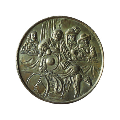 Beautiful Antique Wall Plaque with Historical Dutch Scene - Brass - 25.8 cm