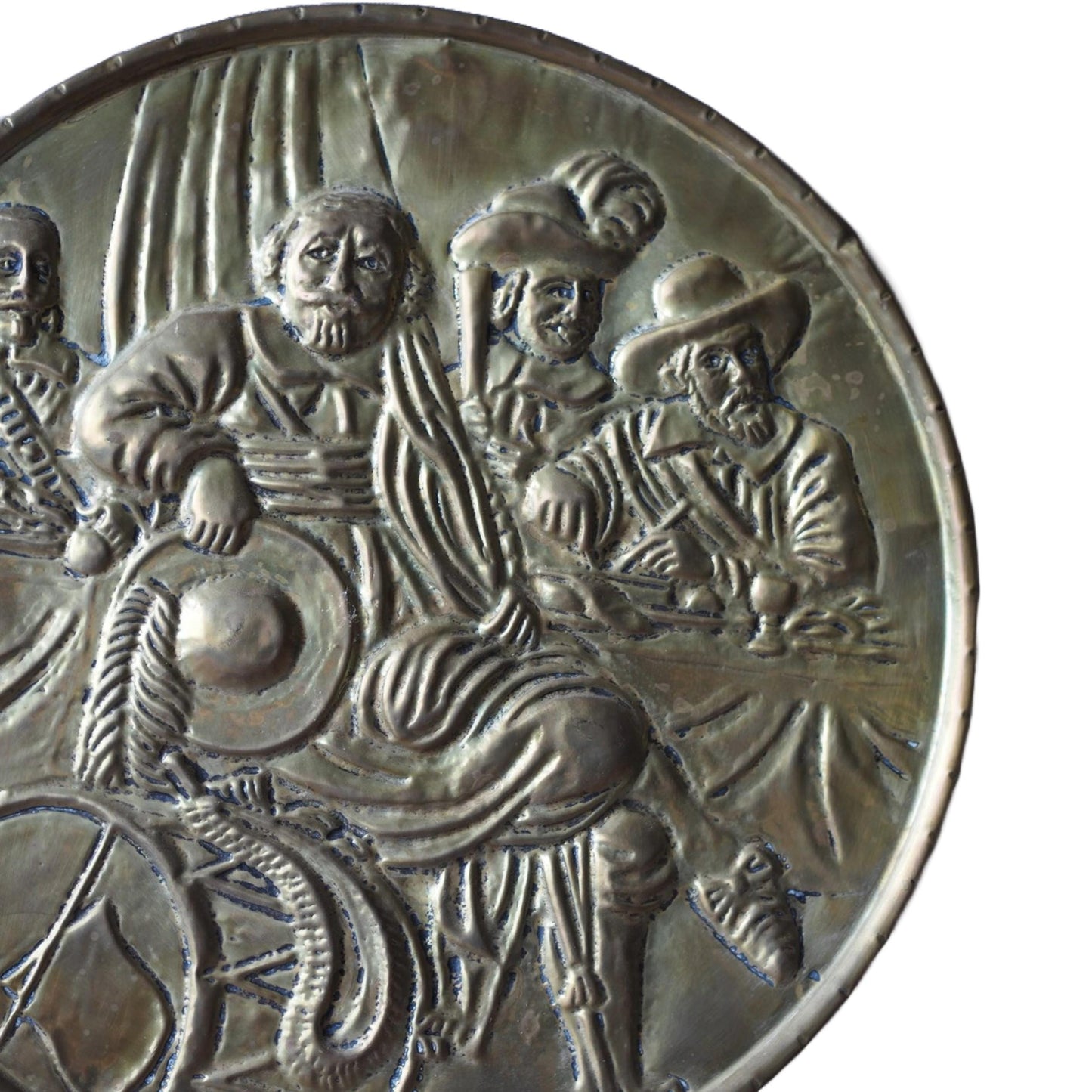 Beautiful Antique Wall Plaque with Historical Dutch Scene - Brass - 25.8 cm