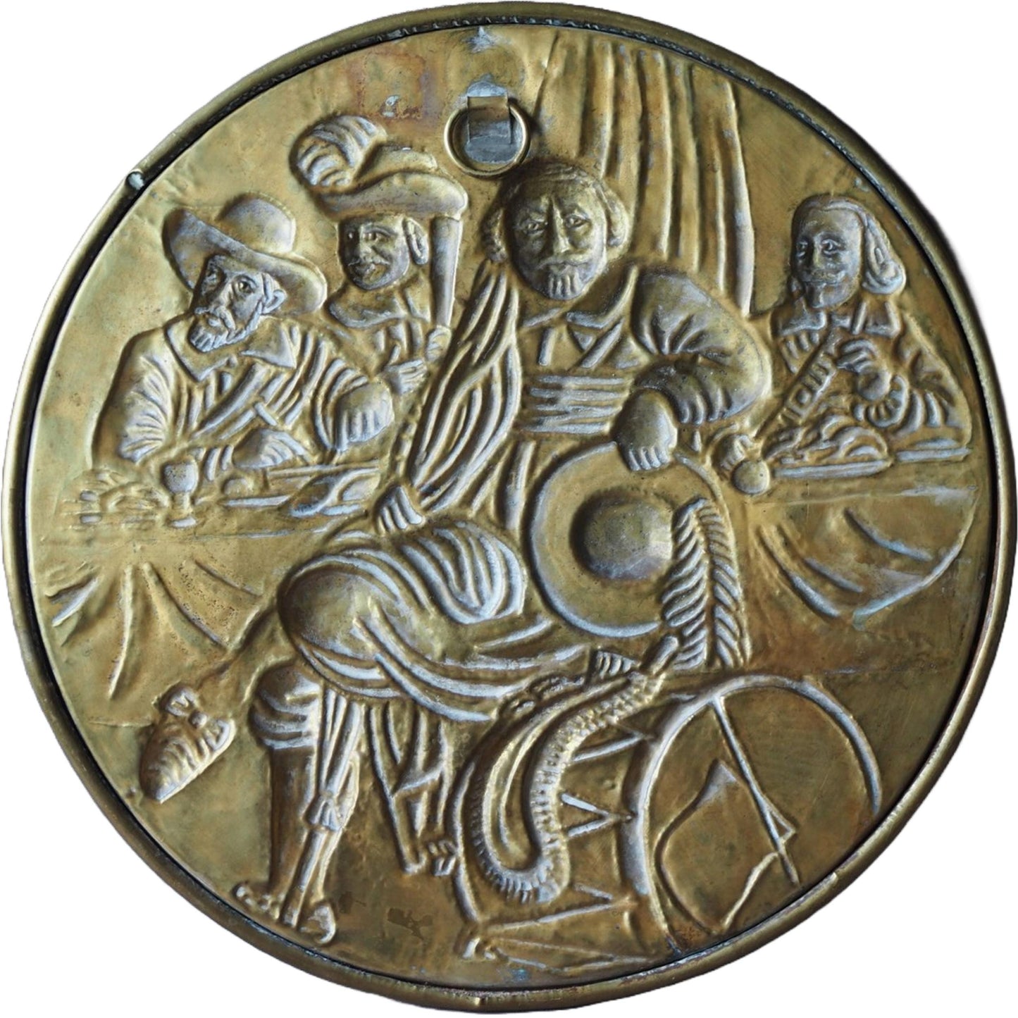 Beautiful Antique Wall Plaque with Historical Dutch Scene - Brass - 25.8 cm