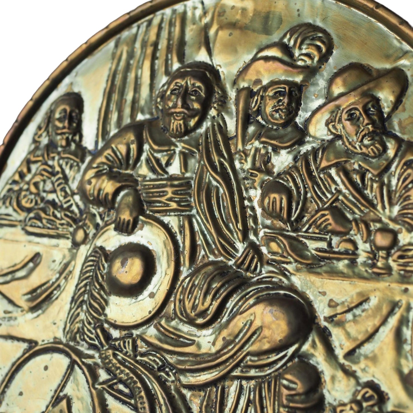 Beautiful Antique Wall Plaque with Historical Dutch Scene - Brass - 25.8 cm