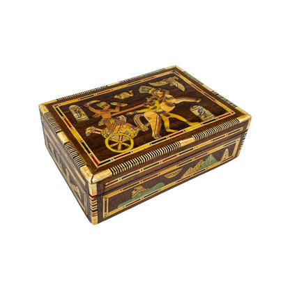 Egyptische Ingelegde Doos met Wagenmenner en Parelmoeren Vogel en Slang - Gratis verzending - Kunst - Antiek kistje - Vintage