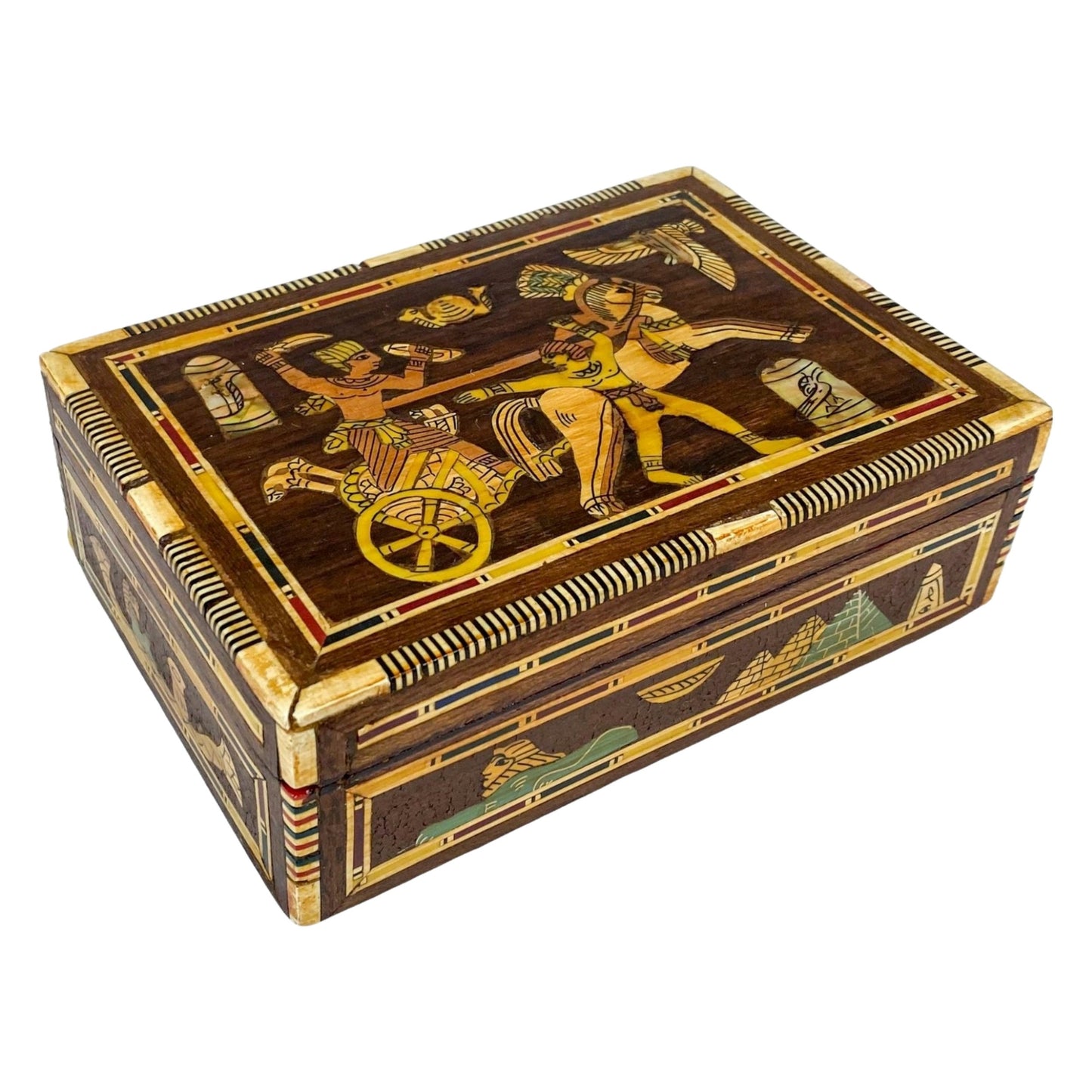 Egyptische Ingelegde Doos met Wagenmenner en Parelmoeren Vogel en Slang - Gratis verzending - Kunst - Antiek kistje - Vintage