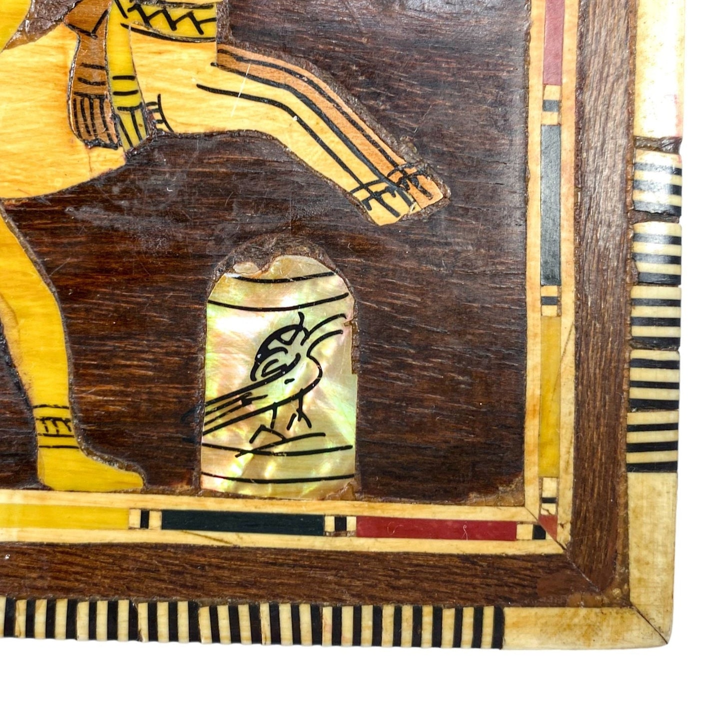 Egyptische Ingelegde Doos met Wagenmenner en Parelmoeren Vogel en Slang - Gratis verzending - Kunst - Antiek kistje - Vintage