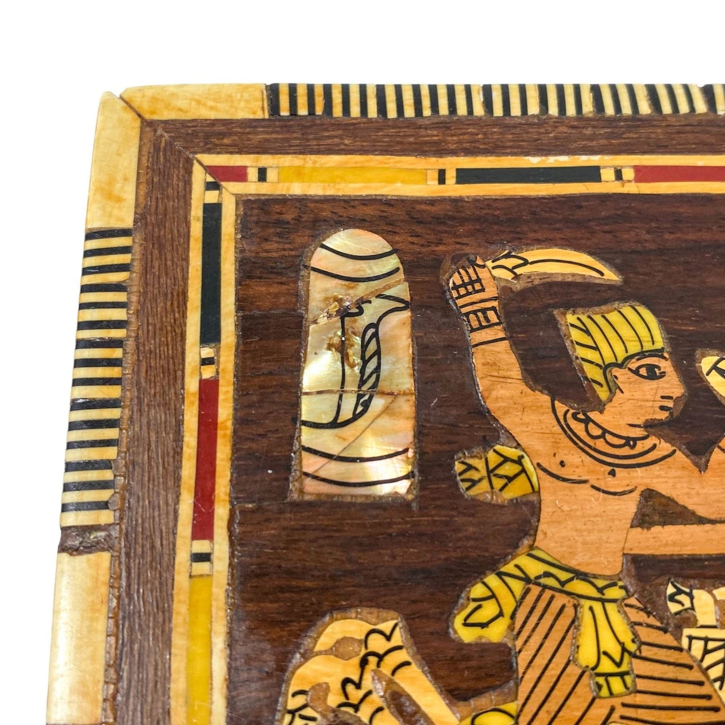 Egyptische Ingelegde Doos met Wagenmenner en Parelmoeren Vogel en Slang - Gratis verzending - Kunst - Antiek kistje - Vintage