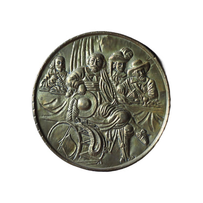 Beautiful Antique Wall Plaque with Historical Dutch Scene - Brass - 25.8 cm