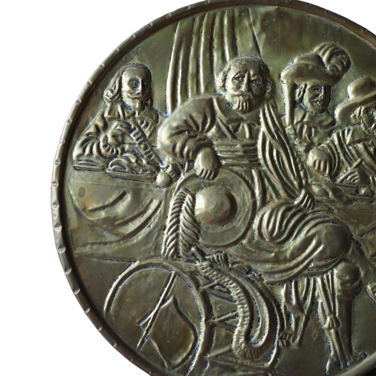 Beautiful Antique Wall Plaque with Historical Dutch Scene - Brass - 25.8 cm