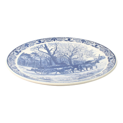 Vintage XL Delfts Blauw Bord met Winterlandschap, Chemkefa, 1950-1980