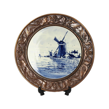 Beautiful Copper Wall Plate with Delft Blue Inlay - 28 cm - Unique Dutch Artwork - Free shipping - Home Decoration