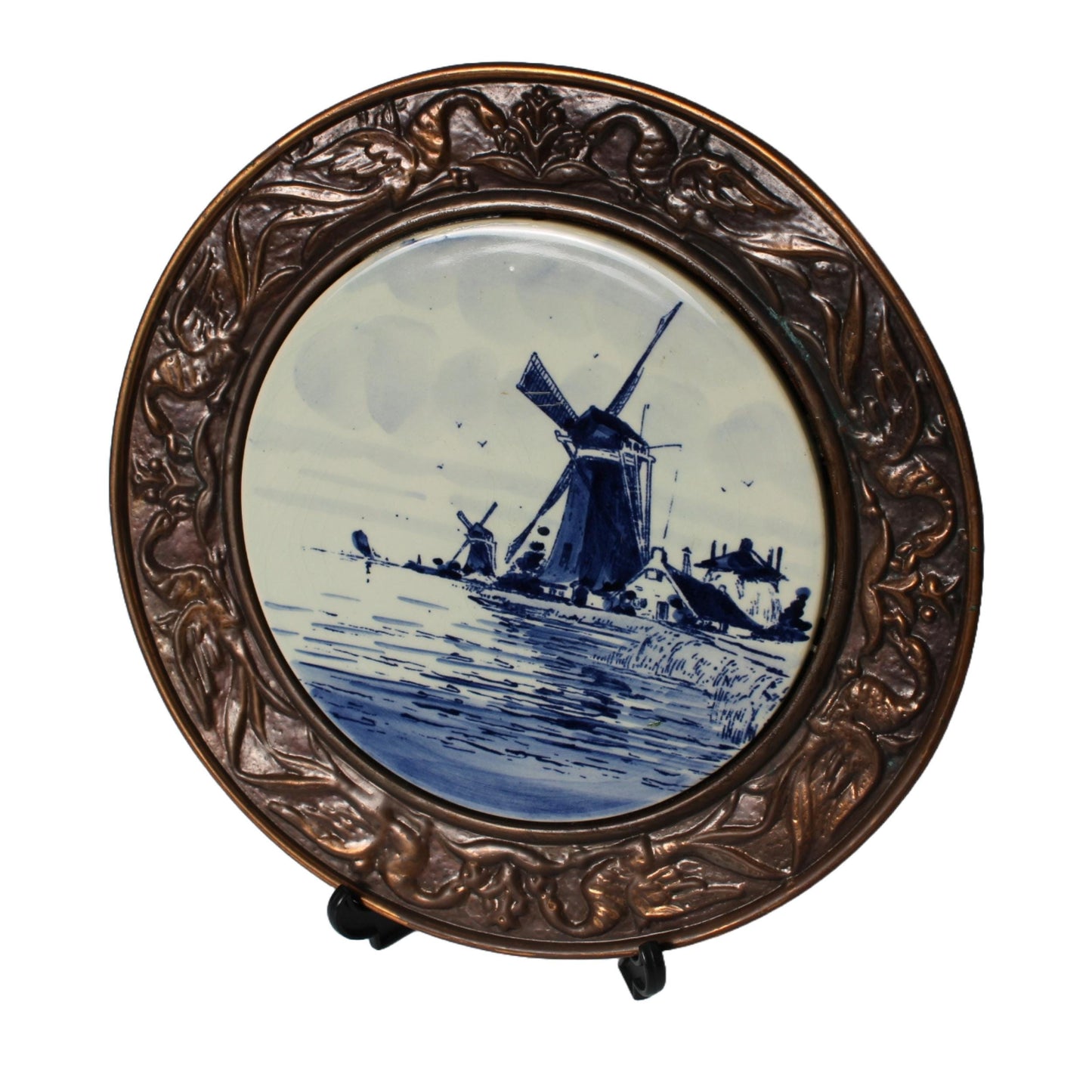 Beautiful Copper Wall Plate with Delft Blue Inlay - 28 cm - Unique Dutch Artwork - Free shipping - Home Decoration