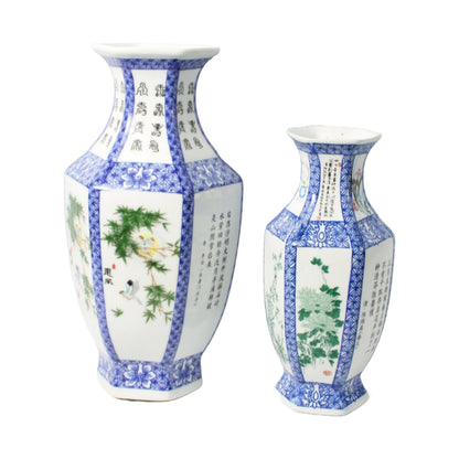 Set of two Chinese porcelain vases - Beautiful Hand-painted Flowers and Poems - Free shipping - Home Decoration