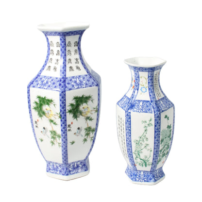 Set of two Chinese porcelain vases - Beautiful Hand-painted Flowers and Poems - Free shipping - Home Decoration