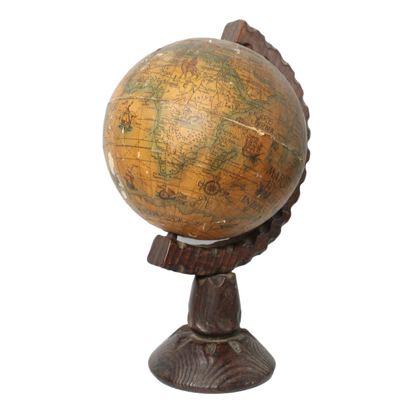 Antieke Globe - 45 cm Hoog - Houten Voet - Unieke Wereldbol met Historische Kaarten - Gratis Verzending - Home Decoration
