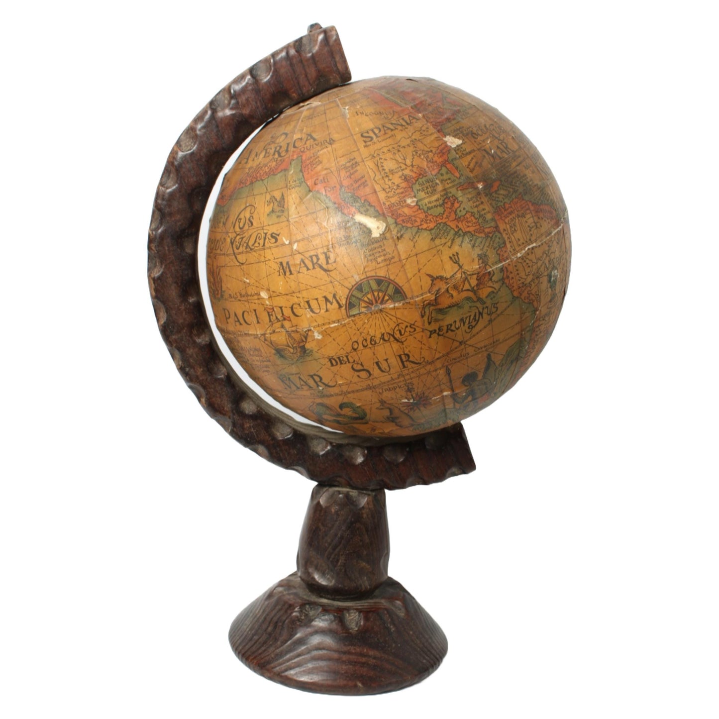Antieke Globe - 45 cm Hoog - Houten Voet - Unieke Wereldbol met Historische Kaarten - Gratis Verzending - Home Decoration