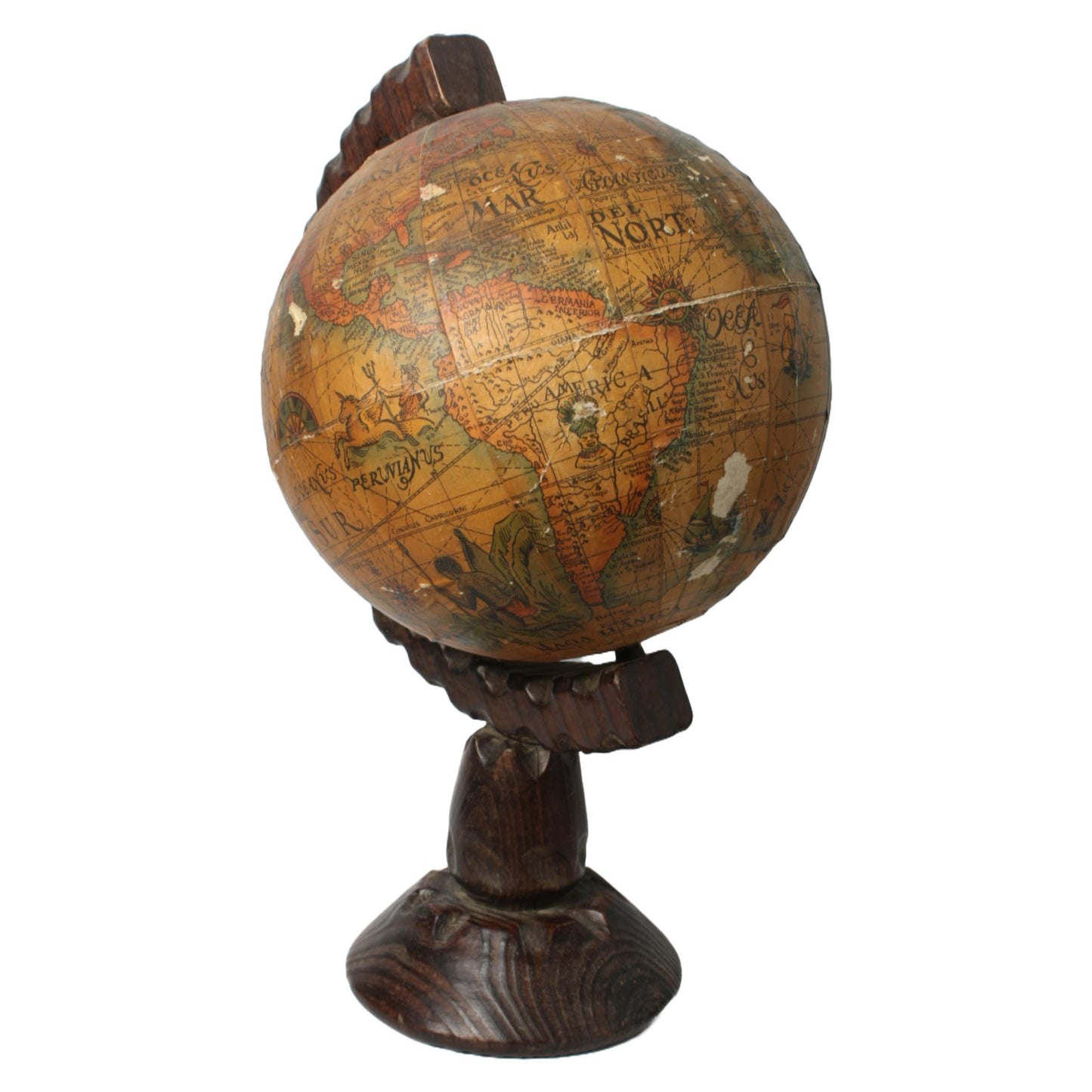 Antieke Globe - 45 cm Hoog - Houten Voet - Unieke Wereldbol met Historische Kaarten - Gratis Verzending - Home Decoration