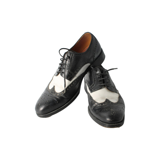 Vintage Zwart-Witte Yanko Herenschoenen in Brogue Stijl, Handgemaakte Leren Schoenen, Maat 6 UK - Spectator Shoes - Gratis Verzending
