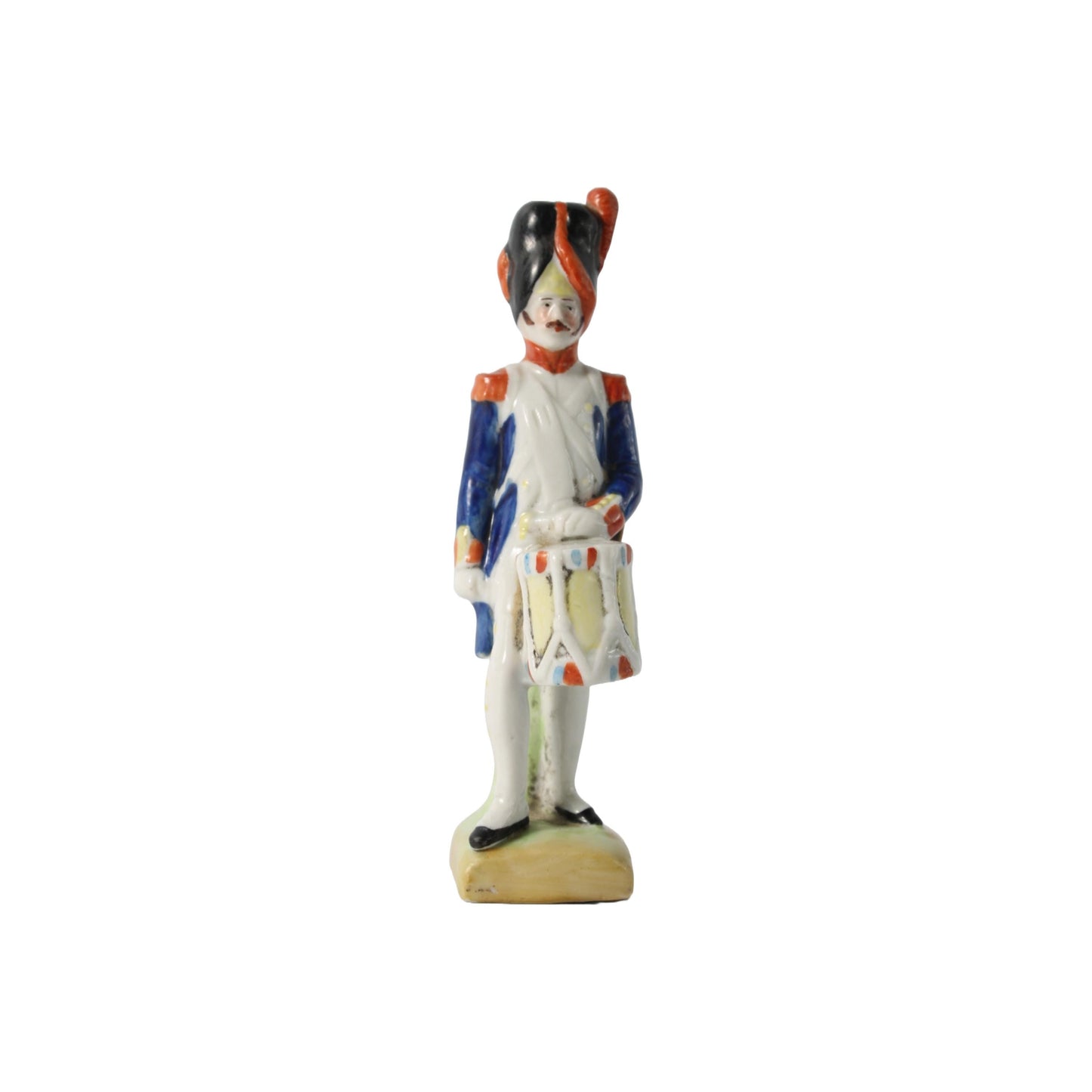 Vintage porseleinen beeldje van militaire trommelaar in Napoleontisch uniform - handbeschilderd, 1900-1930