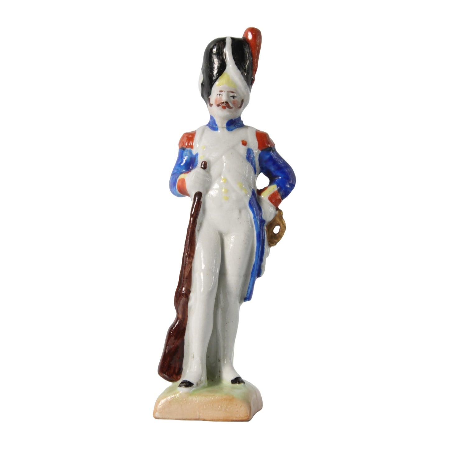 Handbeschilderd Porseleinen Napoleontische Soldaat Beeldje, Duitse Keramiek, Kister Scheibe Alsbach, 10 cm Hoog, gratis verzending