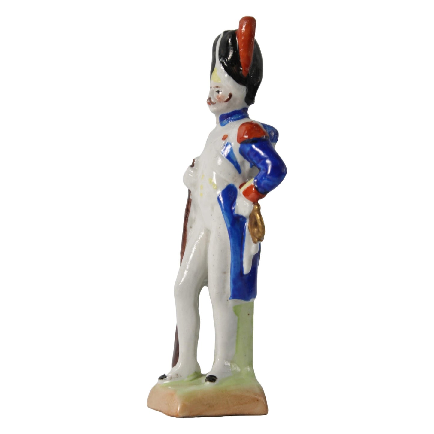 Handbeschilderd Porseleinen Napoleontische Soldaat Beeldje, Duitse Keramiek, Kister Scheibe Alsbach, 10 cm Hoog, gratis verzending