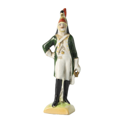 Antiek Handbeschilderd Porseleinen Beeldje van Napoleontische Soldaat, Duitse Keramiek, 11 cm Hoog, gratis verzending