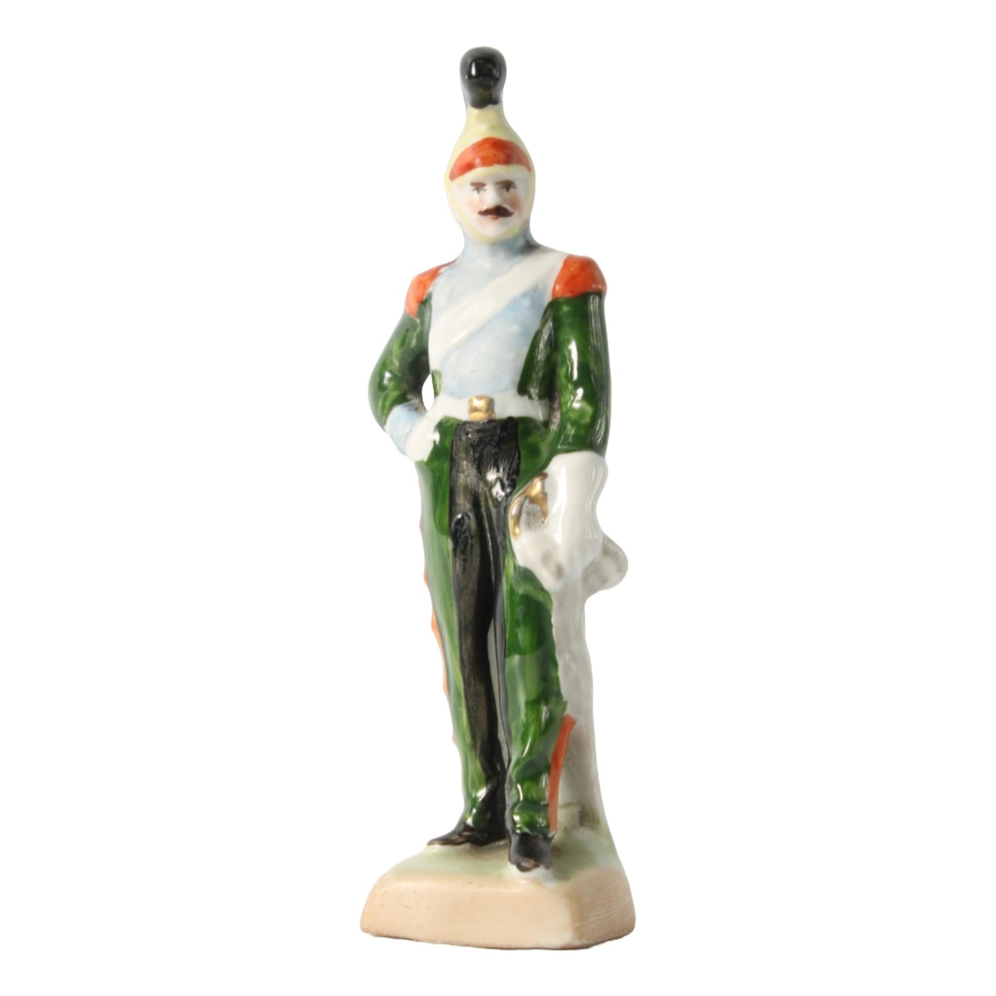 Handgeschilderd Porseleinen Beeldje van Napoleontische Officier, Circa 1920-1940, Duitse Fabrikant Kister Scheibe Alsbach, Verzamelaars