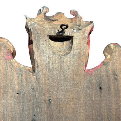 Handgemaakt Polychroom Houten Wapenschild, Circa 1860, Italiaans, Decoratief Wandpaneel met Symbolische Scène van Zeilboot en Boom