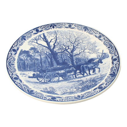 Vintage XL Delfts Blauw Bord met Winterlandschap, Chemkefa, 1950-1980