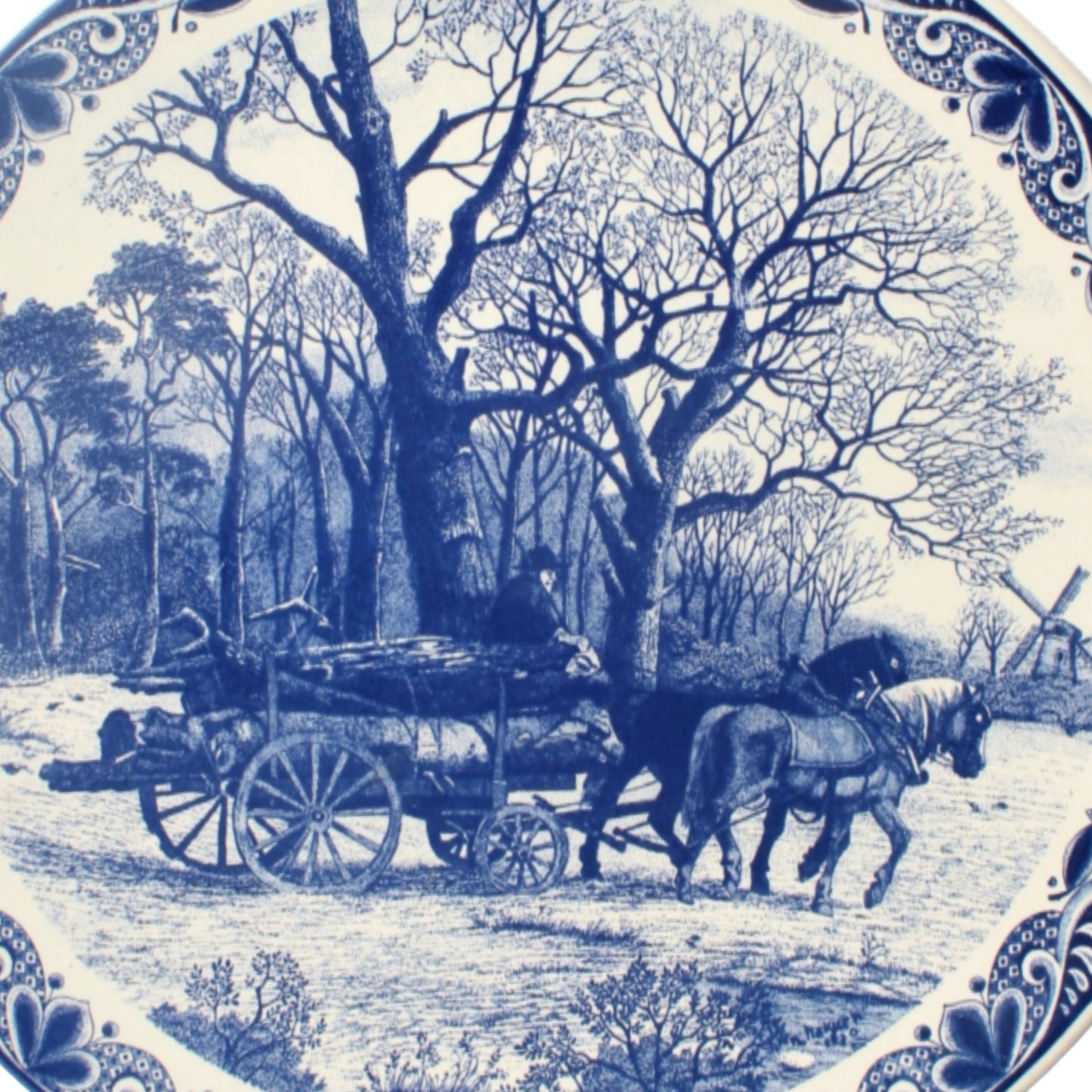 Vintage XL Delfts Blauw Bord met Winterlandschap, Chemkefa, 1950-1980