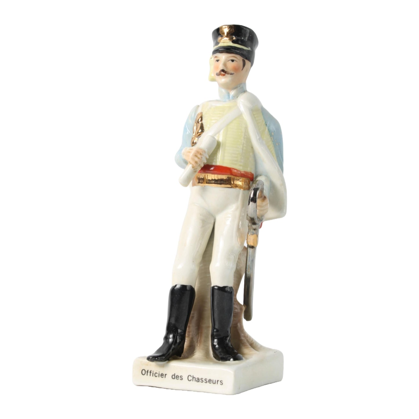 Handgeschilderd Porseleinen Beeldje van Napoleontische Officier, 1920-1940, Duitse Fabrikant Kister Scheibe Alsbach, Verzamelaarsobject