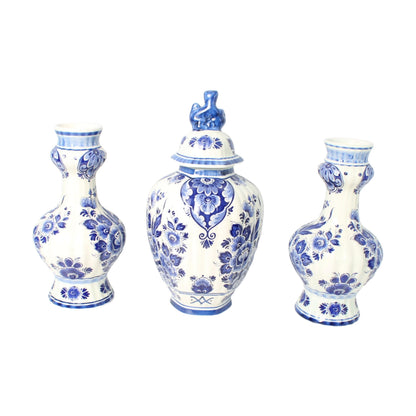 Handgeschilderde Delfts Blauwe Vazen Set door Flora/Royal Goedewaagen, Midden 20e Eeuw, Nederlandse Keramiek, Verzamelobject