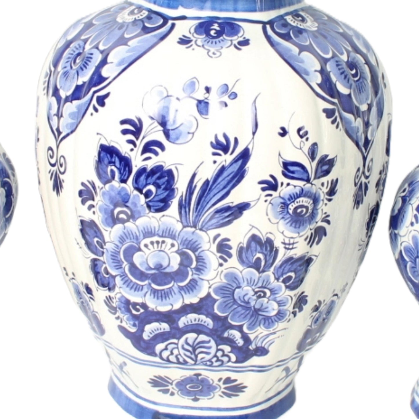 Handgeschilderde Delfts Blauwe Vazen Set door Flora/Royal Goedewaagen, Midden 20e Eeuw, Nederlandse Keramiek, Verzamelobject