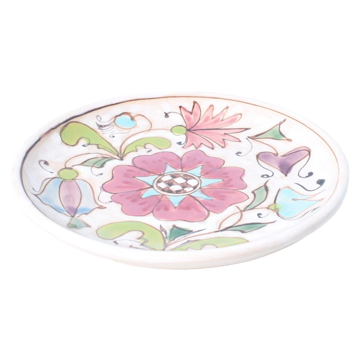 Handgeschilderd Keramisch Bord met Bloemenmotief uit Meran, Kunstkeramik, Circa 1950-1960, Gratis Verzending
